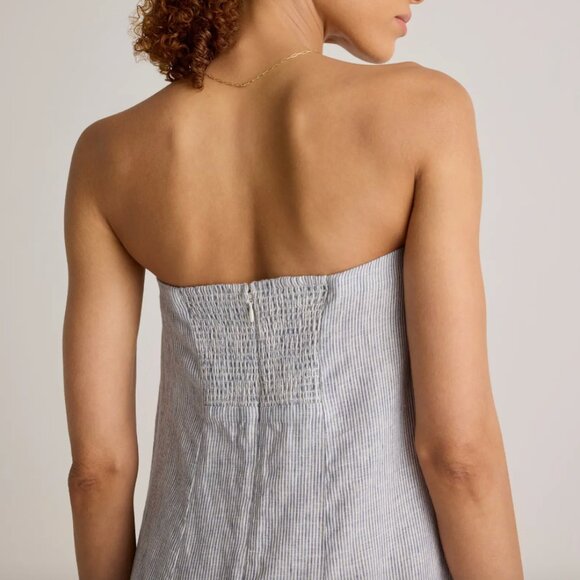 (Quince) 100% European Linen Strapless Maxi Dress - Blue Pinstripe - Picture 7 of 11